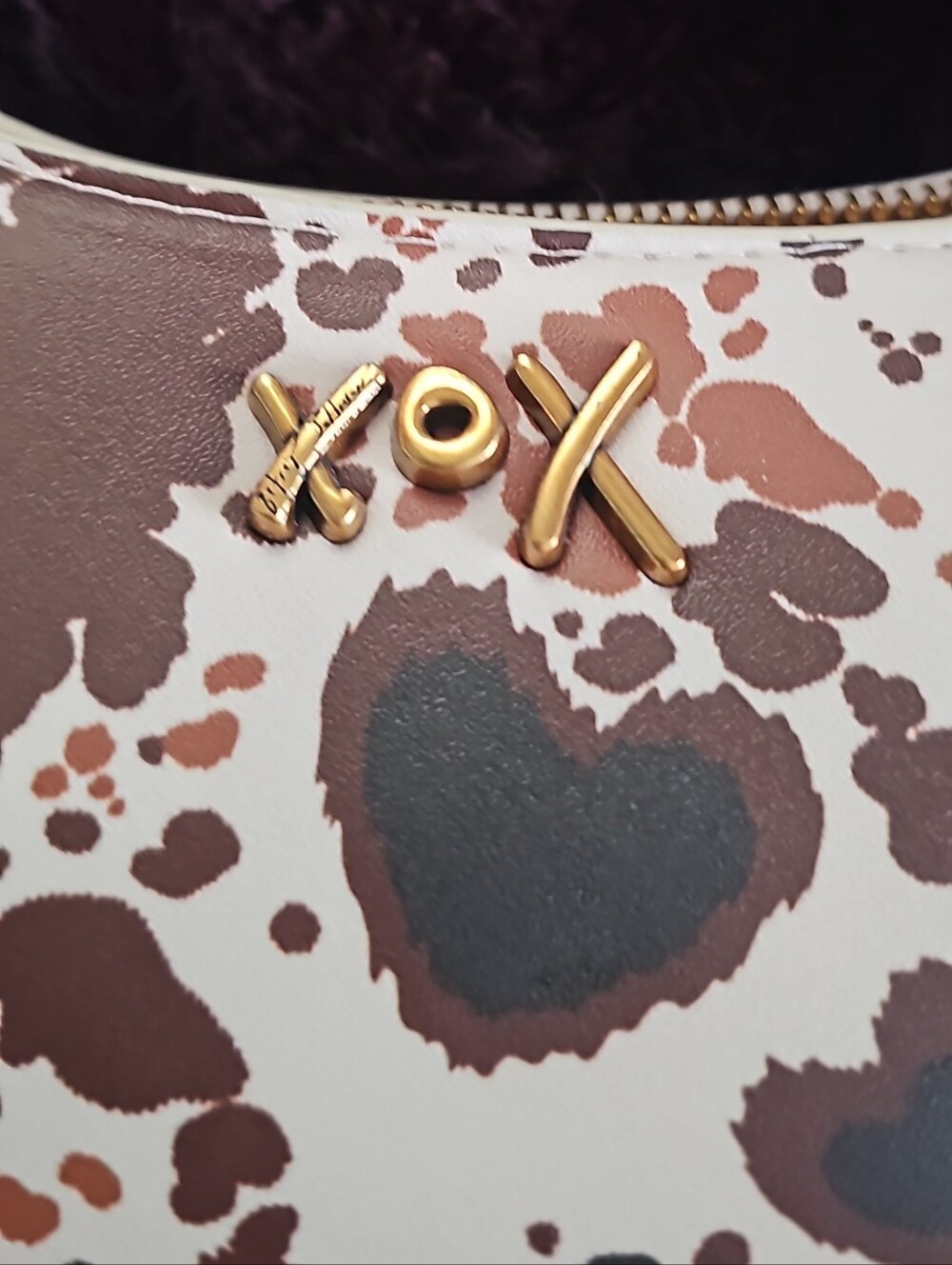 Faux Fur Brown & Cream Heart-Print Shoulder Bag - Picture 4 of 5